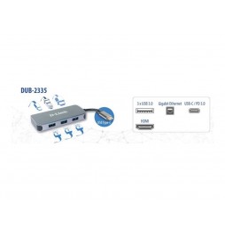 HUB USB C D-LINK A 3 USB30 +1 USB-C (DATA SYNC + POWER DELIVERY 60W) + 1 HDMI 4K + 1 RJ45 GIGA