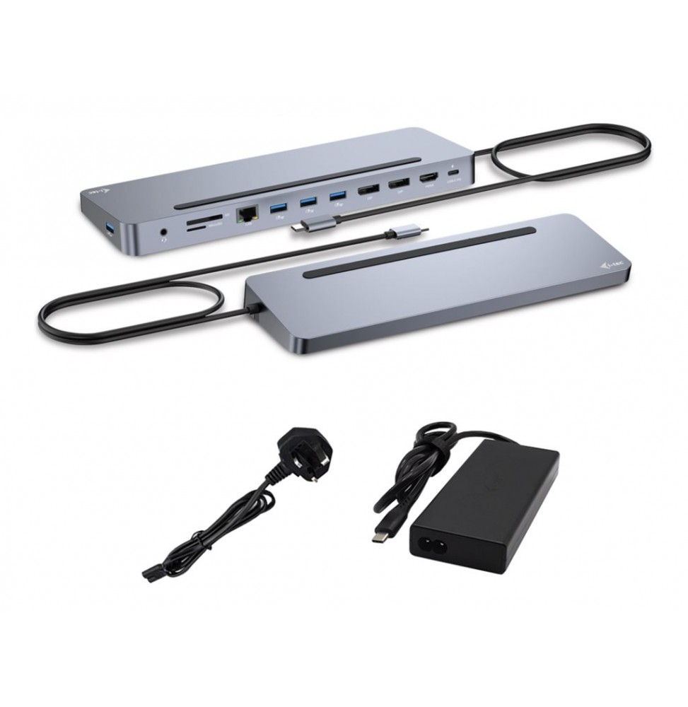i-tec USB-C Metal Ergonomic 3x 4K Display Docking Station with Power Delivery 100 W + Universal Charger