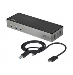 StarTech.com Docking Station USB-C y USB-A 10Gb - Replicador de Puertos Híbrido Universal para 3 Monitores DisplayPort HDMI 4K