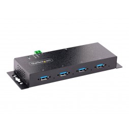 StarTech.com Hub Industrial USB 3.0 de 5Gbps 4 Puertos - Concentrador con Protección Picos y Descargas ESD Ladrón USB-A Montaje
