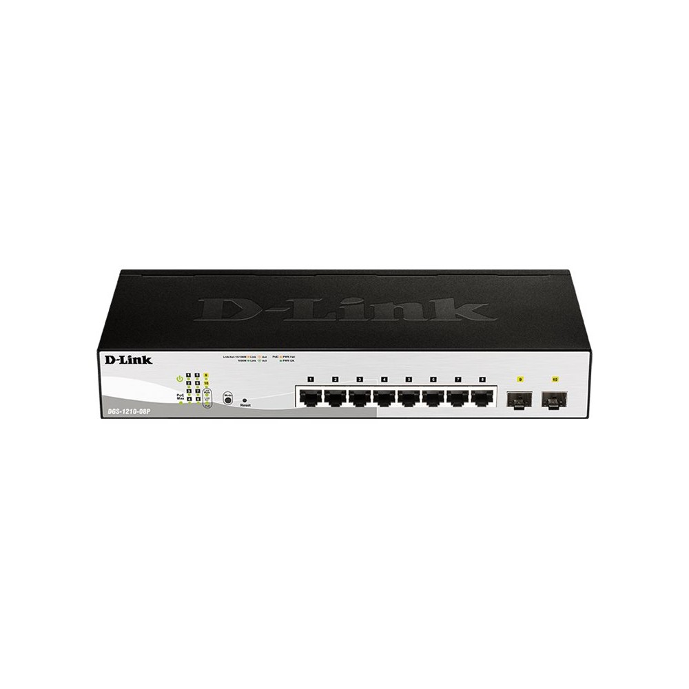 SWITCH SEMIGESTIONABLE D-LINK DGS-1210-08P/E 8P GIGA POE (45W) + 2P GIGA COMBO RACK