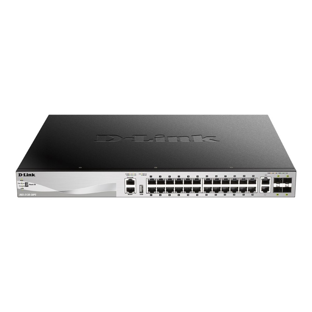 SWITCH GESTIONABLE L3 D-LINK STACKABLE DGS-3130-30PS/E 24P POE (370W) GIGA + 2P 10G + 4P 10G SFP+