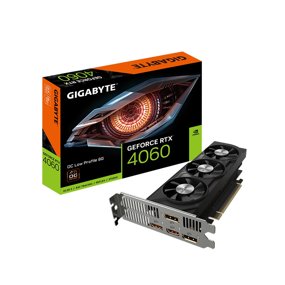 VGA GIGABYTE GV-N4060OC-8GLNVRTX4060GDDR68GB128BIT2HDMI+2DP3 VENTILADORES (LOW PROFILE)