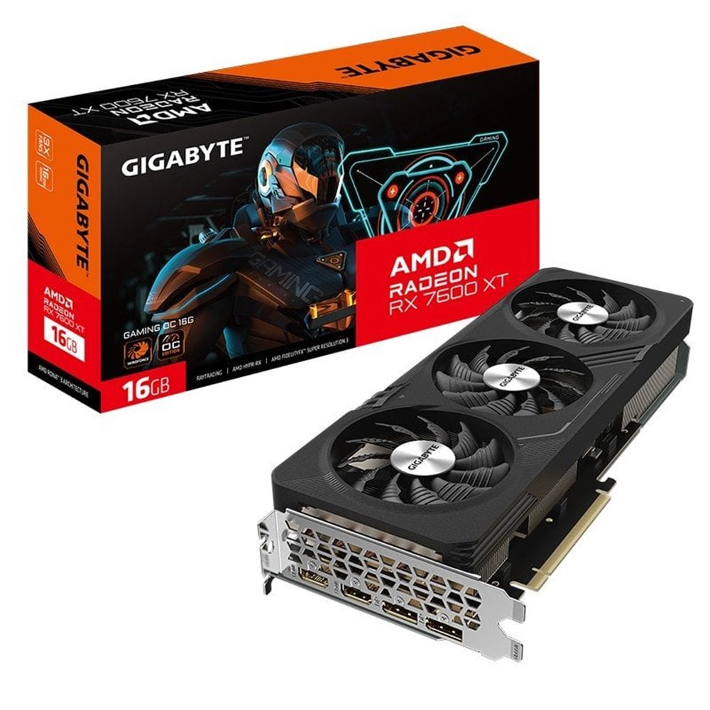 VGA GIGABYTE GV-R76XTGAMING OC-16GDAMDRX7600XT16GBGDDR6128BIT2HDMI+2DPWINDFORCE3 VENTILADORESRGB FUSION