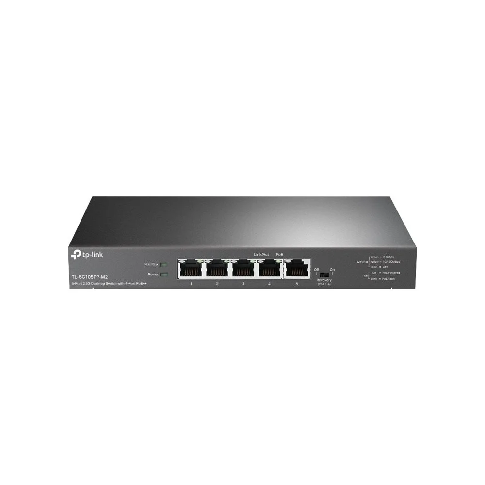 SWITCH NO GESTIONABLE TP-LINK TL-SG105PP-M2 5P 25G CON POE++ DE 4P ADMITE 60W POR PUERTO MAX 123W