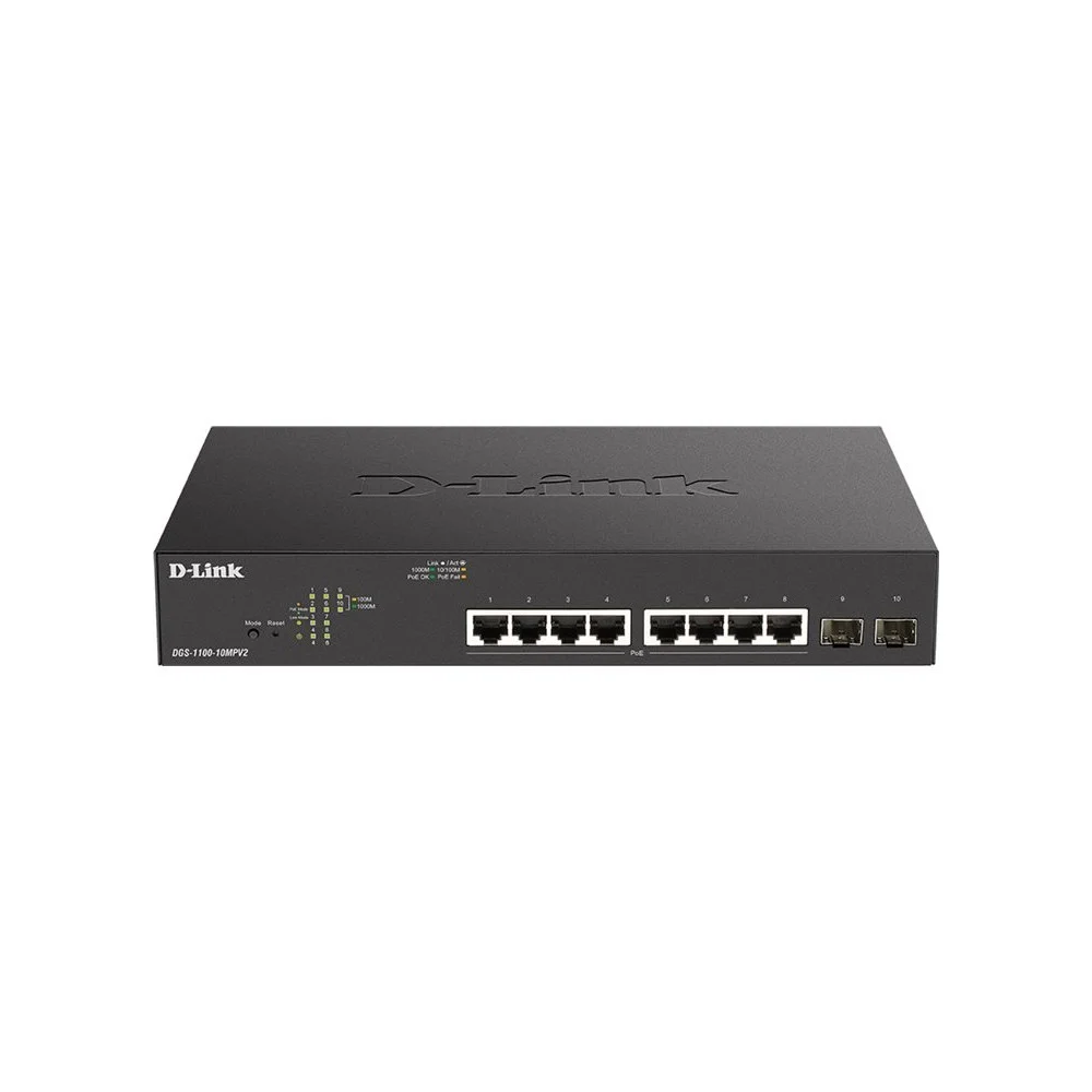 SWITCH SEMIGESTIONABLE D-LINK DGS-1100-10MPV2/E 8P GIGA POE (130W) + 2P GIGA COMBO RACK