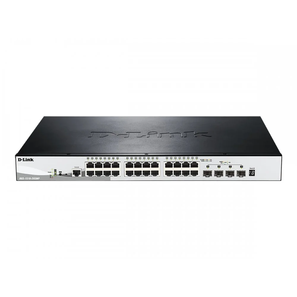 SWITCH SEMIGESTIONABLE D-LINK STACKABLE DGS-1510-28XMP/E 24P GIGA POE (370W)+ 4P 10G SFP+