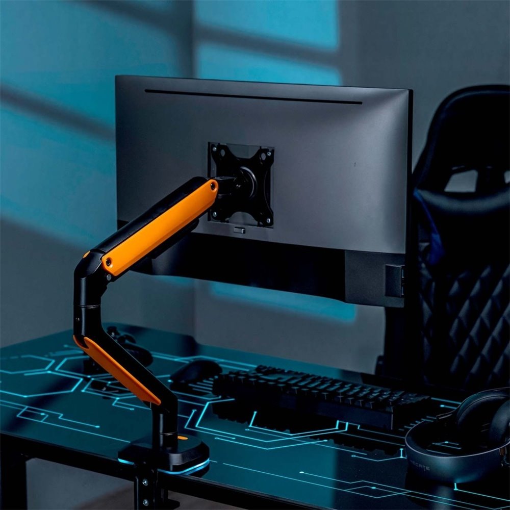 Soporte de Mesa RGB Gaming AISENS DT32TSR-249 para Monitores/TV de 17" a 32", Negro-Naranja
