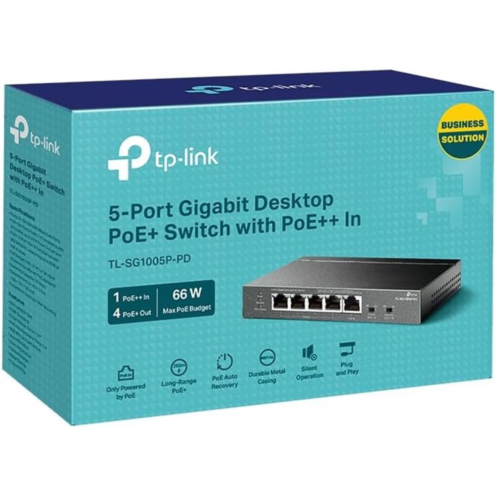 SWITCH NO GESTIONABLE TP-LINK SG1005P-PD 1P GIGA POE++ IN Y 4P POE+ OUT SOBREMESA NO RACK CARCASA METALICA