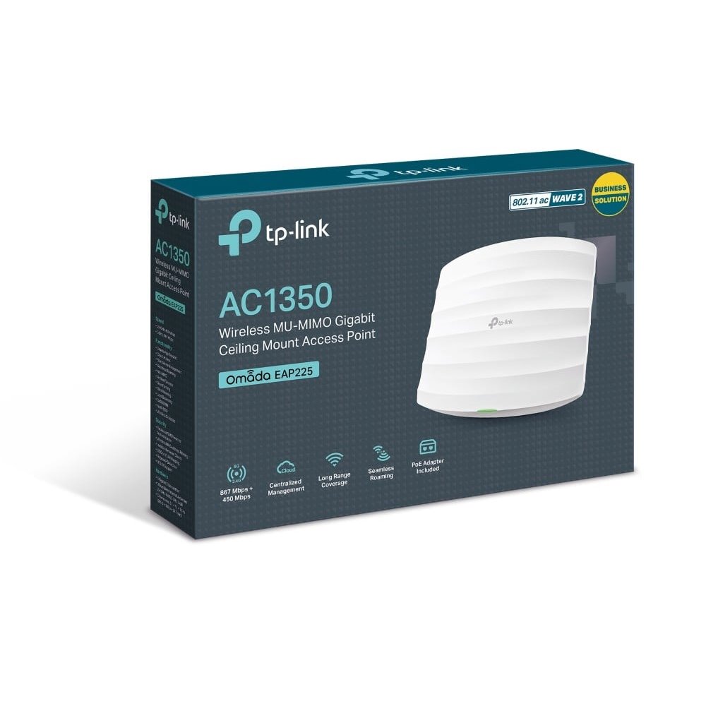 PUNTO DE ACCESO INAL?MBRICO TP-LINK OMADA EAP225 POE 1200MBPS/ 24GHZ 5GHZ/ ANTENAS DE 4DBI/ WIFI 80211AC/N/B/G/A