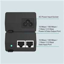 POE INJECTOR TP-LINK POE260S 2P 25GBPS 30W PASA DATOS Y ALIMENTACION POR EL MISMO CABLE HASTA 100 METROS PLUG AND PLAY