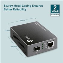 CONVERTIDOR FIBRA TP-LINK MC220L OMADA RJ45 10GB A RANURA SFP+ GIGA MINIGBIC MONTAJE EN CHASIS