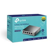 SWITCH NO GESTIONABLE TP-LINK SF1005P 5P ETHERNET 4P POE (58W) SOBREMESA NO RACK CARCASA METALICA