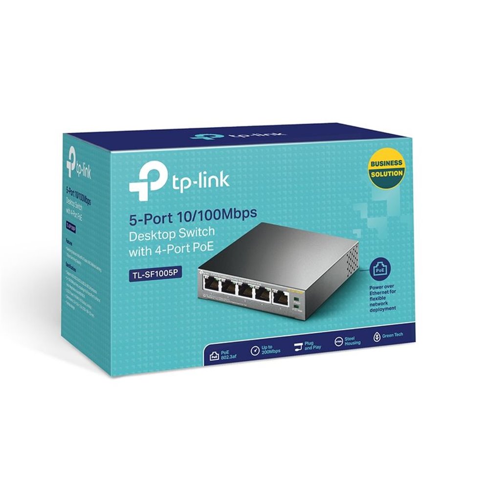 SWITCH NO GESTIONABLE TP-LINK SF1005P 5P ETHERNET 4P POE (58W) SOBREMESA NO RACK CARCASA METALICA