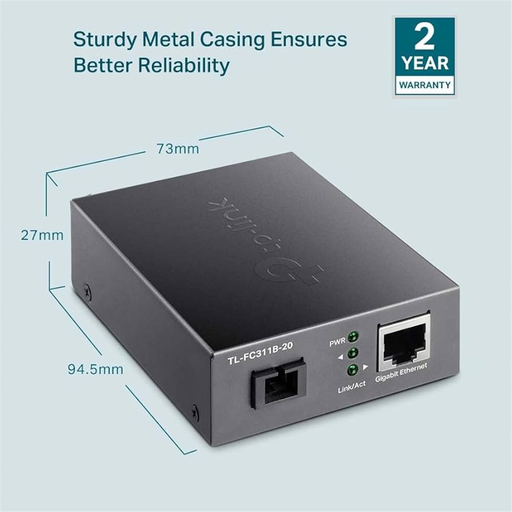 CONVERTIDOR DE FIBRA TP-LINK FC311A-2 SINGLE-MODE GIGABIT BIDIRECCIONAL DE 1P RJ45 10/100/1000 A 1P SC PORT GIGABIT COBERTURA